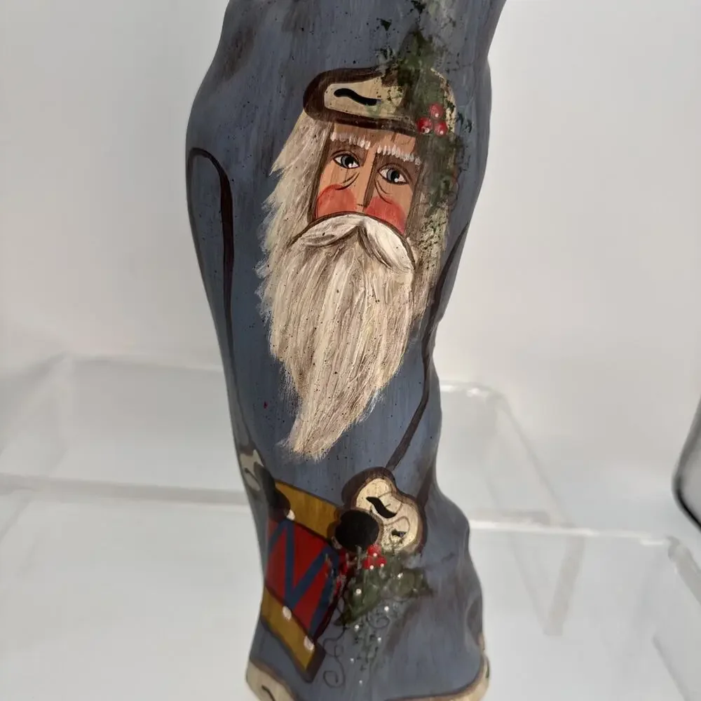 Vtg ‘95 Hand Painted 15” Cypress Knee Santa Claus Blue Numbered Folk Art Signed